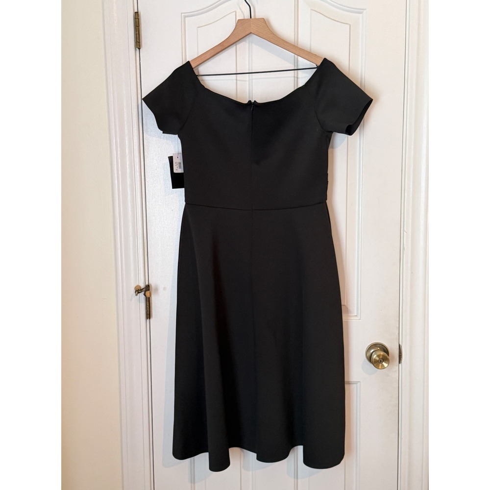 NWT Saloni | Drop-Shoulder Midi Dress US12 Black Crossover Bodice A-Line - Picture 5 of 11